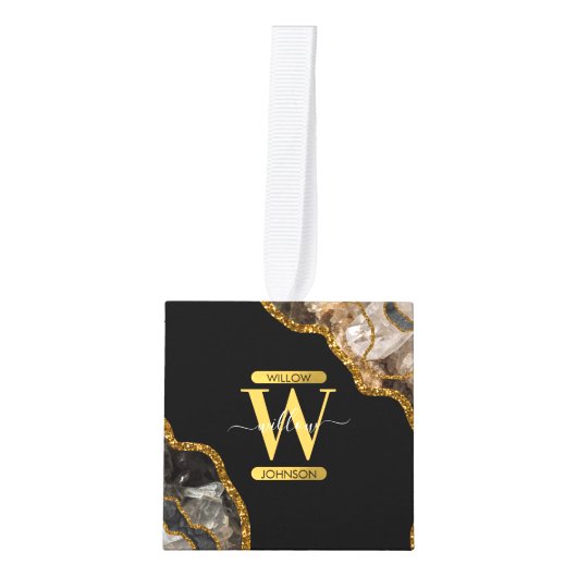 Zwart-goudgrijs Geode Glitter Monogram Marmer Decoratie (Voorkant)
