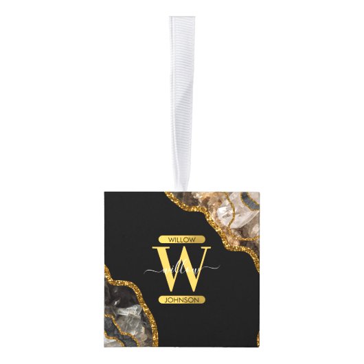 Zwart-goudgrijs Geode Glitter Monogram Marmer Decoratie (Rechts)