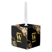 Zwart-goudgrijs Geode Glitter Monogram Marmer Decoratie (Achter hoekig)