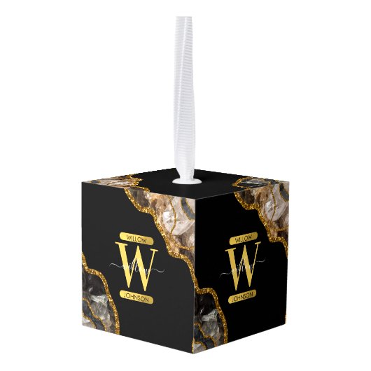 Zwart-goudgrijs Geode Glitter Monogram Marmer Decoratie (Achter hoekig)