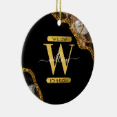 Zwart-goudgrijs Geode Glitter Monogram Marmer Keramisch Ornament (Rechts)