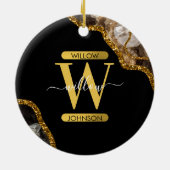 Zwart-goudgrijs Geode Glitter Monogram Marmer Keramisch Ornament (Achterkant)
