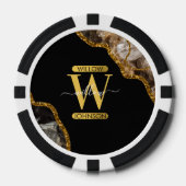 Zwart-goudgrijs Geode Glitter Monogram Marmer Poker Chips (Voorkant)