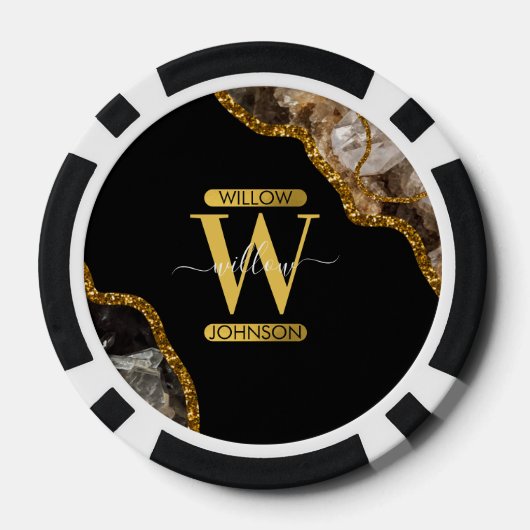 Zwart-goudgrijs Geode Glitter Monogram Marmer Poker Chips (Achterkant)
