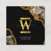 Zwart-goudgrijs Geode Glitter Monogram Marmer Vierkante Visitekaartje (Voorkant)
