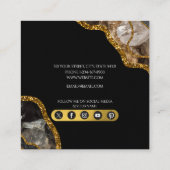 Zwart-goudgrijs Geode Glitter Monogram Marmer Vierkante Visitekaartje (Achterkant)