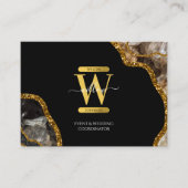 Zwart-goudgrijs Geode Glitter Monogram Marmer Visitekaartje (Voorkant)