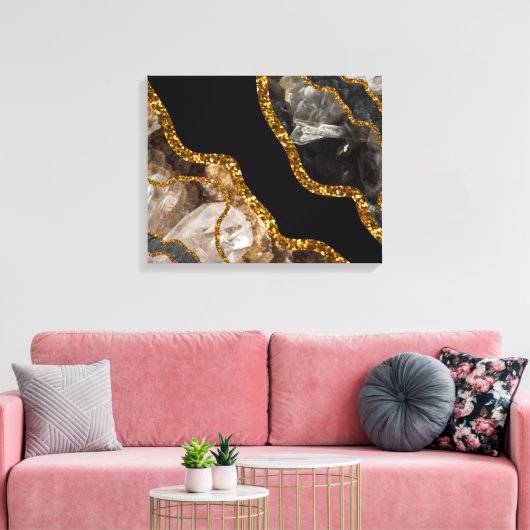Zwart-goudgrijs Glitter Canvas Afdruk (Insitu (Woonkamer))