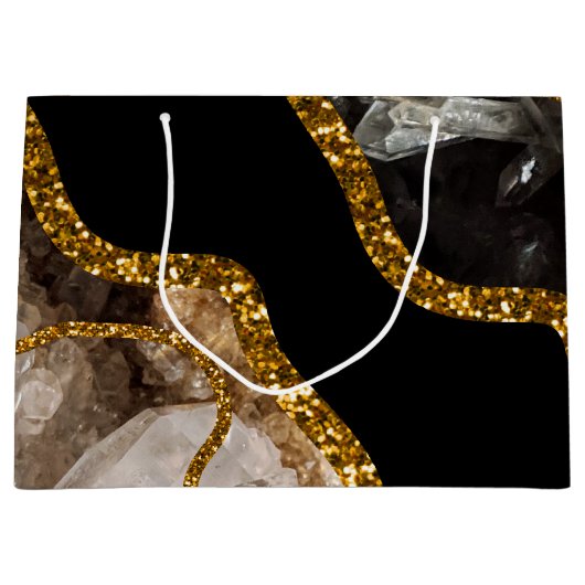 Zwart-goudgrijs Glitter Groot Cadeauzakje (Voorkant)