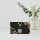 Zwart-goudgrijs Glitter-monogram QR-code Visitekaartje (Staand voorkant)