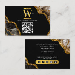 Zwart-goudgrijs Glitter-monogram QR-code Visitekaartje