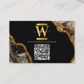 Zwart-goudgrijs Glitter-monogram QR-code Visitekaartje (Voorkant)