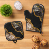 Zwart-goudgrijs Glitter Ovenwant & Pannenlap Set (Top down)
