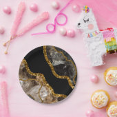 Zwart-goudgrijs Glitter Papieren Bordje (Feest)