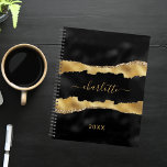 Zwart goudgrijs marmer, elegant planner<br><div class="desc">Zwart en faux goud,  geagate,  marmer steen print als achtergrond. Personaliseer en voeg jouw naam en een jaar toe. De naam wordt geschreven met een modern handgeschreven stijlmanuscript met letters.</div>