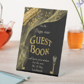 Zwart & goudhalloween Skeleton Sign Guest Book Reclamebord Met Voetstuk
