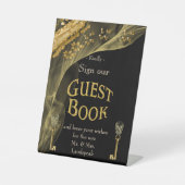 Zwart & goudhalloween Skeleton Sign Guest Book Reclamebord Met Voetstuk (Voorkant)