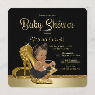 Zwart goudhiel Ethnic Girl Baby shower Kaart