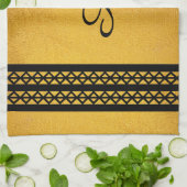 Zwart goudkleurenmonogram en diamantontwerp theedoek (Gevouwen)