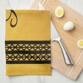 Zwart goudkleurenmonogram en diamantontwerp theedoek (Quarter Fold)