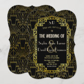 Zwart-goudkleurig geintby Art Deco Wedding Kaart (Voorkant / Achterkant)