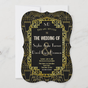 Zwart-goudkleurig geintby Art Deco Wedding Kaart