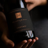 Zwart goudkleurige, elegante 50e verjaardag wijn etiket