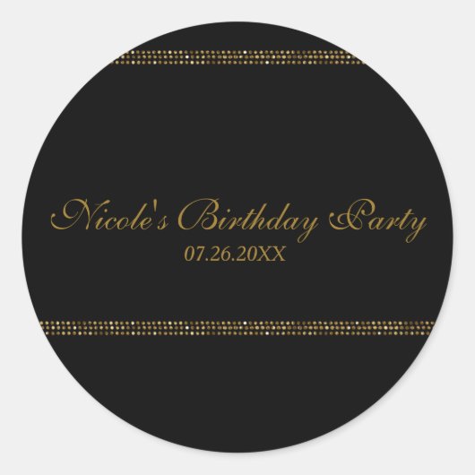Zwart-goudkleurige mousserende glam ronde sticker (Voorkant)