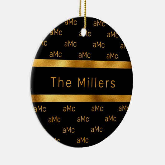 Zwart goudkoppel monogram patroon elegant keramisch ornament (Rechts)