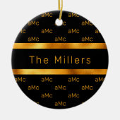 Zwart goudkoppel monogram patroon elegant keramisch ornament (Voorkant)