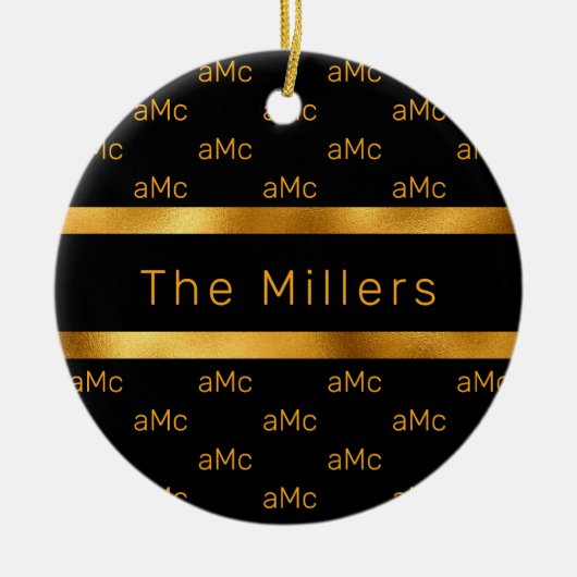 Zwart goudkoppel monogram patroon elegant keramisch ornament (Voorkant)