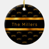 Zwart goudkoppel monogram patroon elegant keramisch ornament (Achterkant)