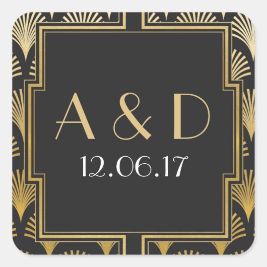 Zwart & goudkunst Deco 1920's Round Stickers Label (Voorkant)