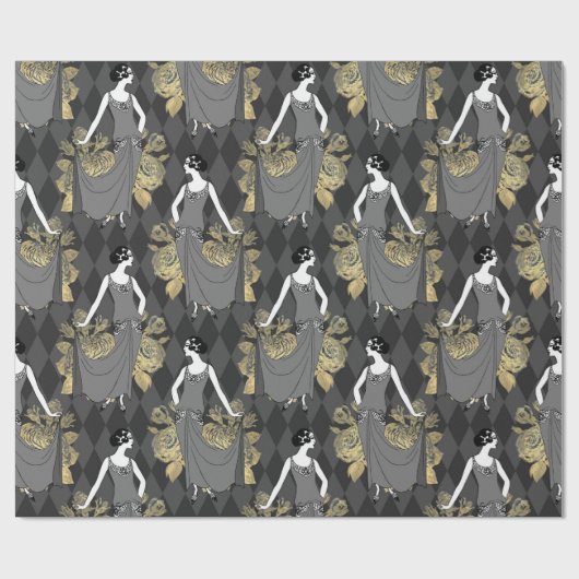 Zwart-goudkunstdeco Cadeaupapier (Vlak)