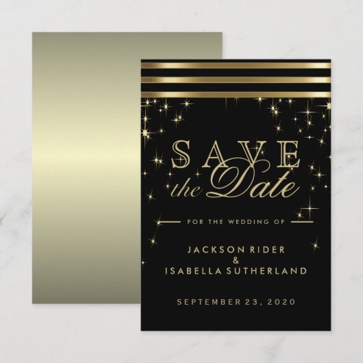 Zwart & goudlampen met balken save the date (Voorkant / Achterkant)