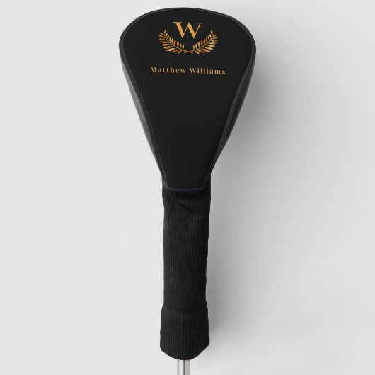 Zwart goudlaurel monogram golfheadcover (Voorkant)