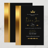 Zwart-goudlegant koninklijk huwelijk kaart (Voorkant / Achterkant)