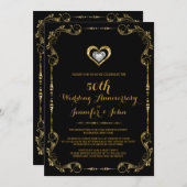 Zwart/goudLijst, Heart Silver Jubileum Kaart (Voorkant / Achterkant)