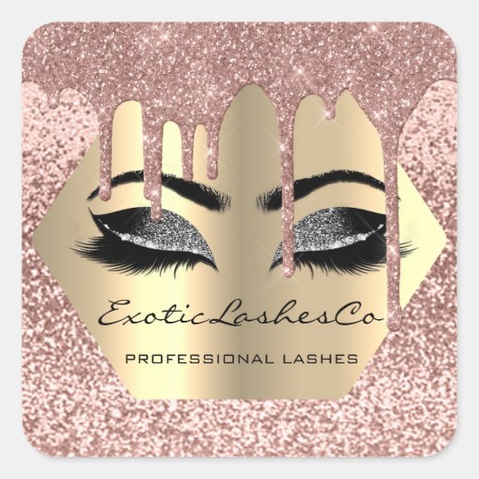 Zwart goudmakreel Glitter Lashes Vierkante Sticker (Voorkant)