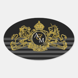 Zwart goudmakreel Unicorn Regal Embleem Monogram Ovale Sticker