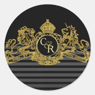 Zwart goudmakreel Unicorn Regal Embleem Monogram Ronde Sticker