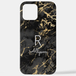 Zwart-goudmarmer, DIY-witte naam en monogram iPhone 12 Pro Max Hoesje