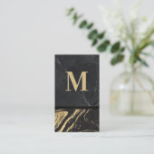 zwart goudmarmer | Gegraveerd monogram | Lei Grijs Visitekaartje (Staand voorkant)