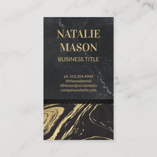 zwart goudmarmer | Gegraveerd monogram | Lei Grijs Visitekaartje (Achterkant)