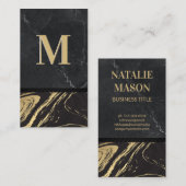 zwart goudmarmer | Gegraveerd monogram | Lei Grijs Visitekaartje (Voorkant / Achterkant)