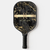 Zwart & goudmarmer, Gold Bar, naam en monogram Pickleball Paddle (Achterkant)