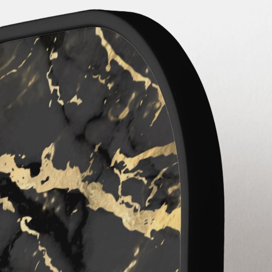 Zwart & goudmarmer, Gold Bar, naam en monogram Pickleball Paddle (Links Detail)