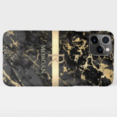 Zwart-goudmarmer, goudbalk, DIY-naam en monogram iPhone Hoesje (Achterkant horizontaal)