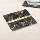 Zwart-goudmarmer, goudbalk, DIY-naam en monogram Kartonnen Onderzetters (Schuin)