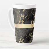 Zwart-goudmarmer, goudbalk, DIY-naam en monogram Latte Mok (Linkerhoek)